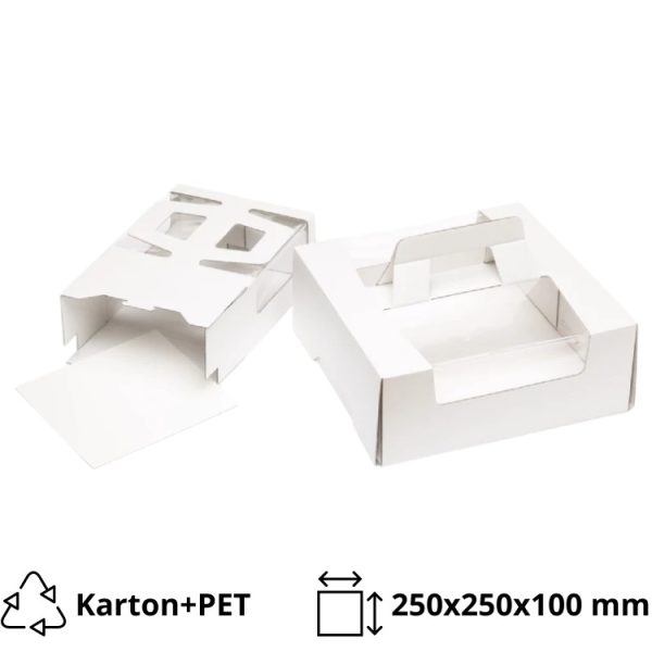 Kutija za torte s ručkom in prozorom 250х250х100 mm bijela [10 kom/pak]