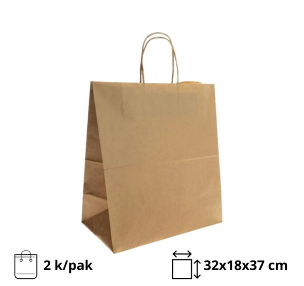 Papirnata vrećica s pletenom ručkom 320x180x370 mm kraft [2 kom/pak]