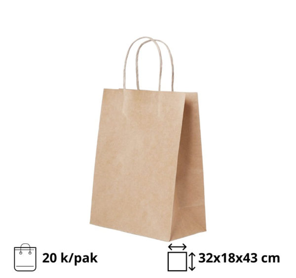 Papirnata vrećica s pletenom ručkom 320x180x430 mm kraft [20 kom/pak]