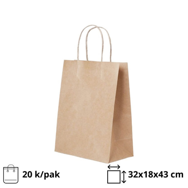 Papirnata vrećica s pletenom ručkom 320x180x430 mm kraft [20 kom/pak]