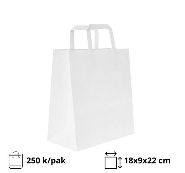 Papirnata vrećica sa ravnom ručkom 180x90x220 mm bijela 250 kom/pak