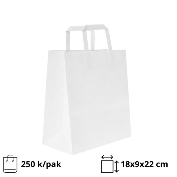 Papirnata vrećica sa ravnom ručkom 180x90x220 mm bijela 250 kom/pak