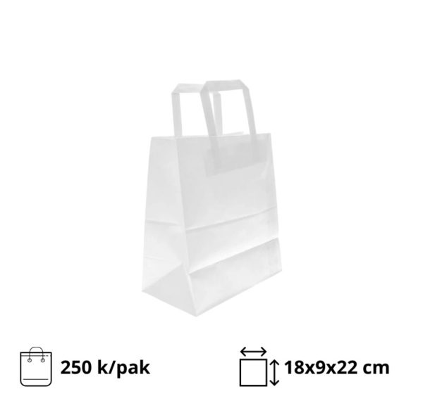 Papirnata vrećica sa ravnom ručkom 180x90x220 mm bijela 250 kom/pak