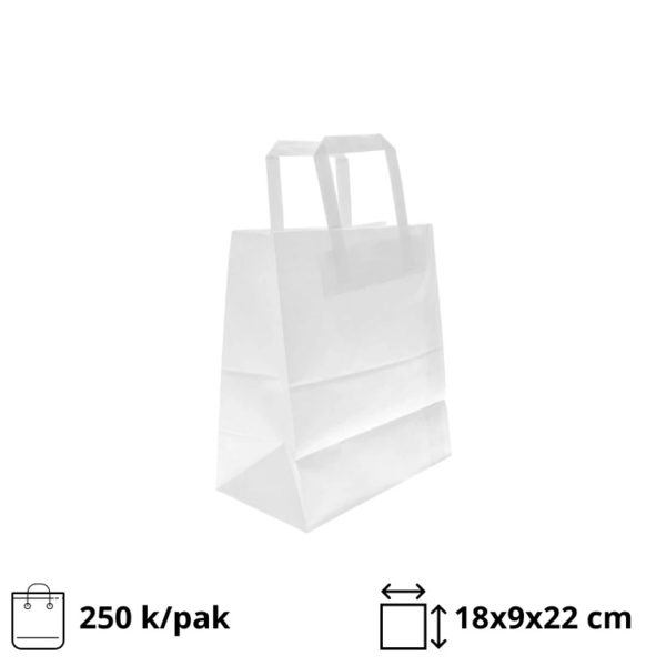 Papirnata vrećica sa ravnom ručkom 180x90x220 mm bijela 250 kom/pak