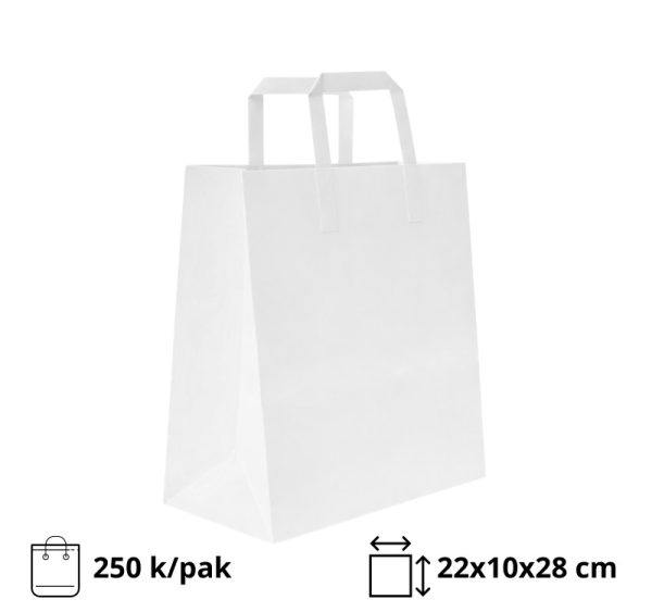 Papirnata vrećica sa ravnom ručkom 220х100х280 mm bijela 250 kom/pak
