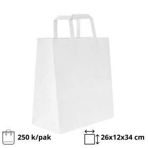 Papirnata vrećica sa ravnom ručkom 260х120х340 mm bijela 250 kom/pak