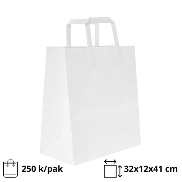 Papirnata vrećica sa ravnom ručkom 320х120х410 mm bijela 250 kom/pak