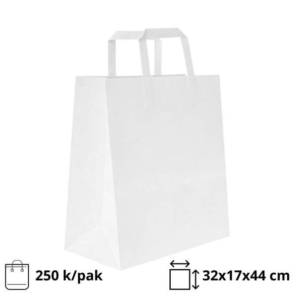 Papirnata vrećica sa ravnom ručkom 320х170х440 mm bijela 250 kom/pak
