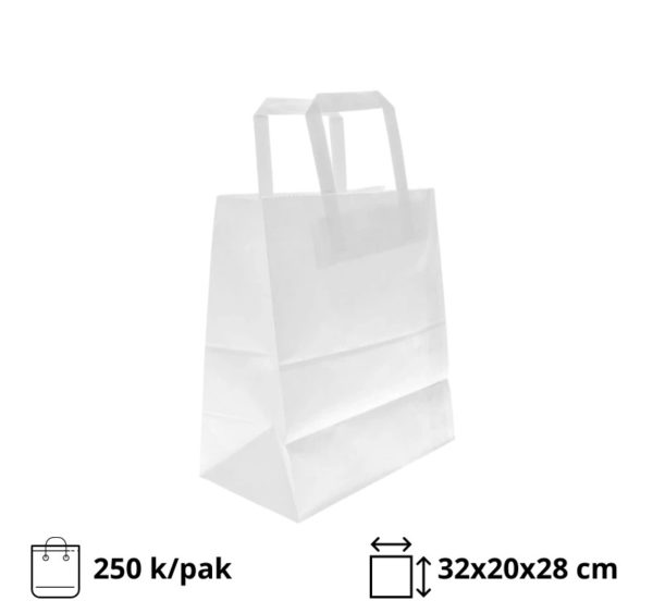 Papirnata vrećica sa ravnom ručkom 320х200х280 mm bijela 250 kom/pak