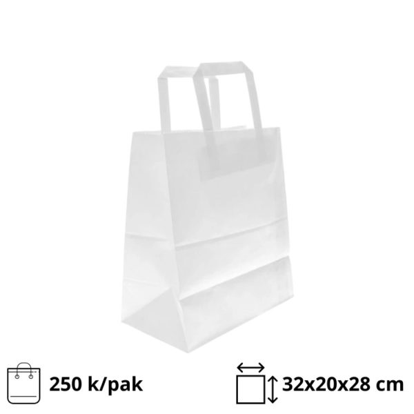 Papirnata vrećica sa ravnom ručkom 320х200х280 mm bijela 250 kom/pak