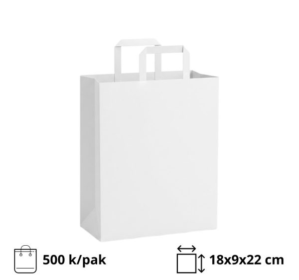 Papirnata vrećica sa ravnom ručkom 180x90x220 mm bijela 500 kom
