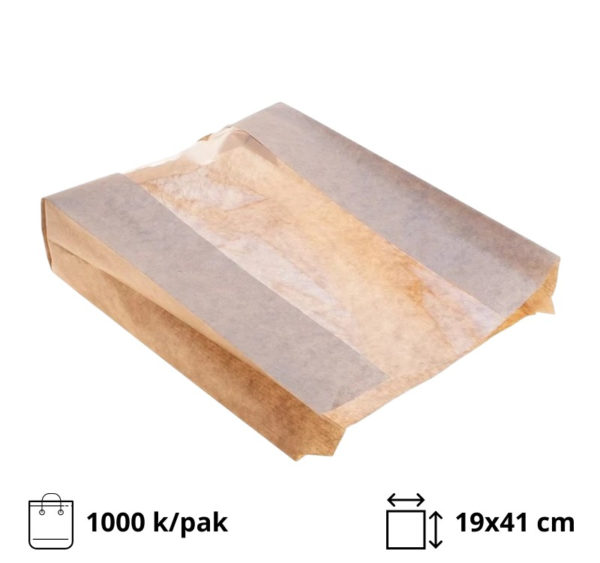 Papirnata vrećica s prozorom 190×410 mm kraft 1000 kom/pak