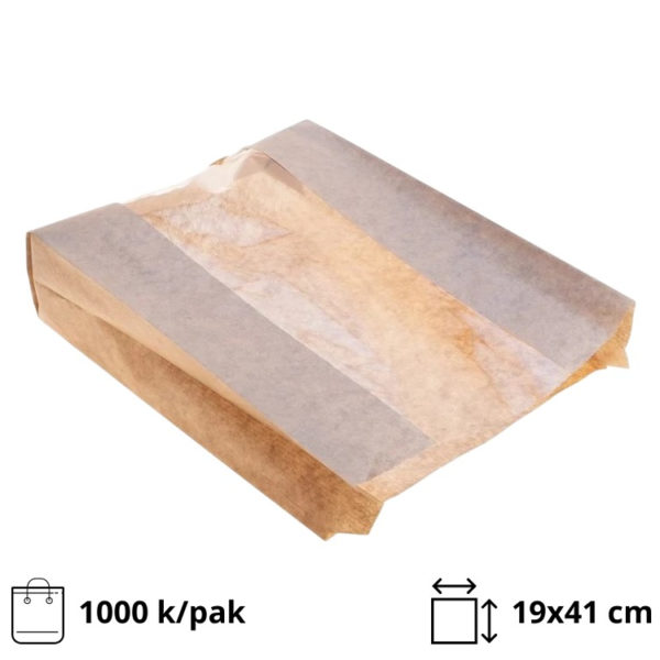 Papirnata vrećica s prozorom 190×410 mm kraft 1000 kom/pak