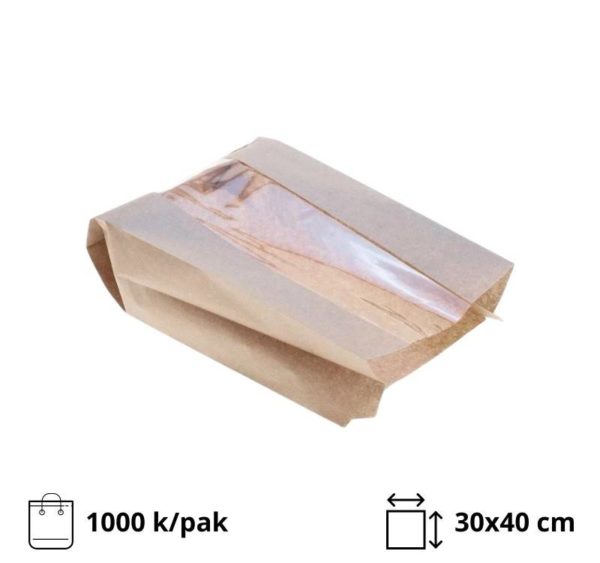 Papirnata vrećica s prozorom 300×400 mm kraft 1000 kom/pak