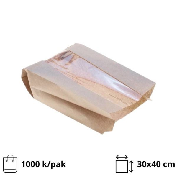 Papirnata vrećica s prozorom 300×400 mm kraft 1000 kom/pak