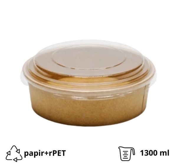 Posuda papirnata za poklopcem 1300 ml d=187 mm, h=69 mm kraft, 50 kom (komplet)