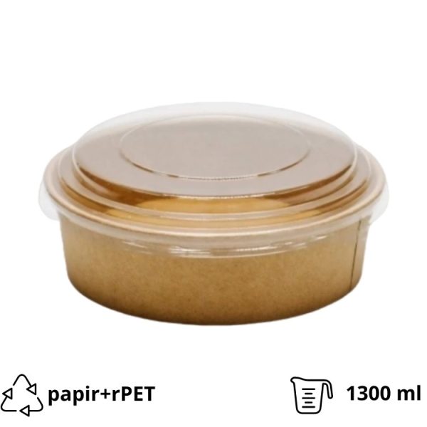 Posuda papirnata za poklopcem 1300 ml d=187 mm, h=69 mm kraft, 50 kom (komplet)