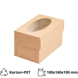 Kutija za muffine z prozorom ECO MUF 2 100x160x100 mm kraft 25 kos/pak