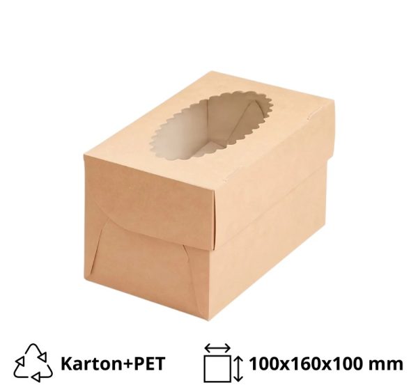 Kutija za muffine z prozorom ECO MUF 2 100x160x100 mm kraft 25 kos/pak