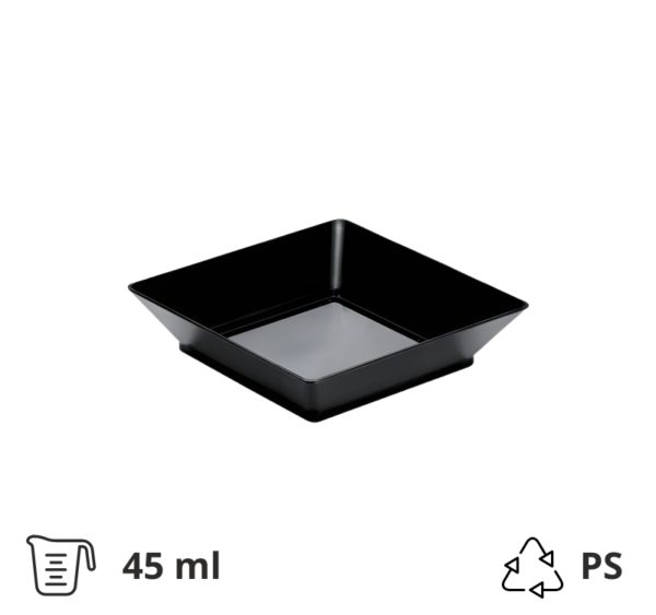 Fingerfood posudica PS 45 ml 65×65 mm Tray crna 25 kos/pak