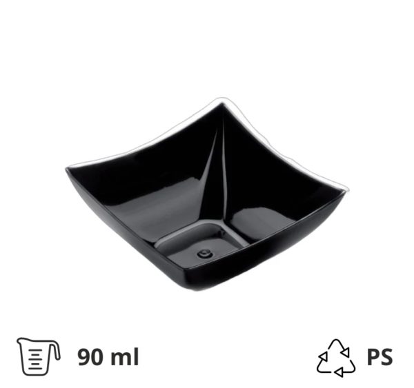 Fingerfood posudica PS 90 ml 75×75 mm Kvadrat crna 25 kom/pak