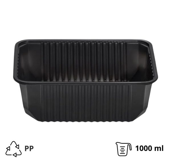 Posuda PP 1000 ml 180x130x65 mm crna, bez poklopca [50 kom/pak]