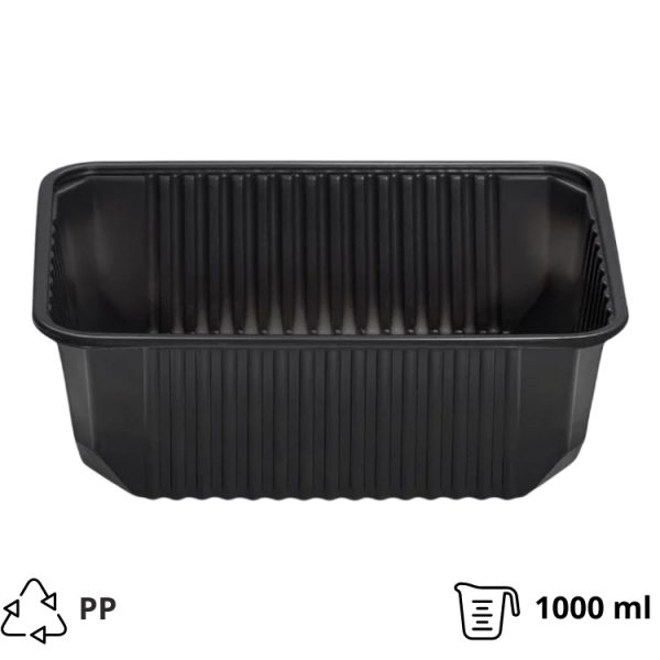 Posuda PP 1000 ml 180x130x65 mm crna, bez poklopca [50 kom/pak]