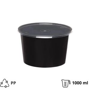 Posuda za juhu PP 1000 ml d=145 mm h=90 mm crna s poklopcem [50 kom/pak]