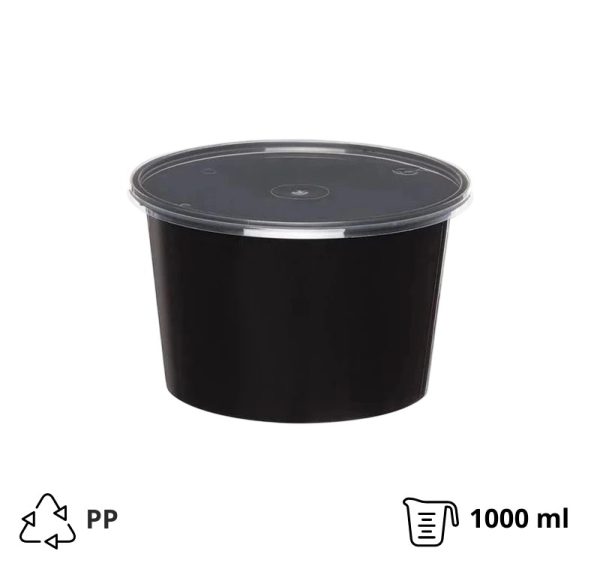 Posuda za juhu PP 1000 ml d=145 mm h=90 mm crna s poklopcem [50 kom/pak]