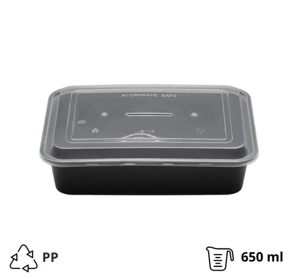 Posuda sa poklopcem PP 650 ml 173х123х49 mm crna 50 kom