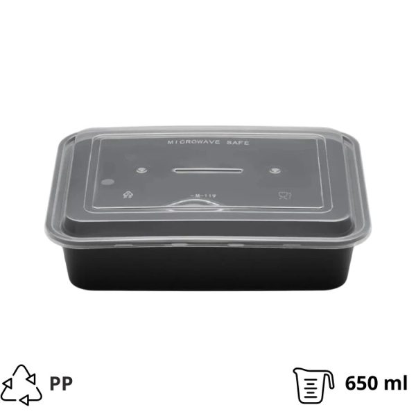 Posuda sa poklopcem PP 650 ml 173х123х49 mm crna 50 kom