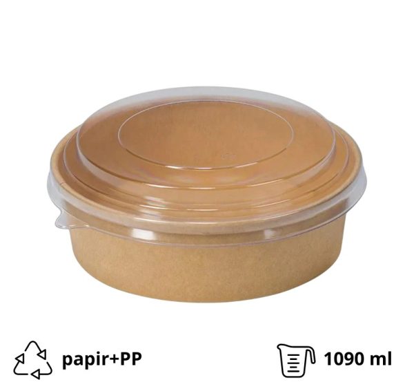 Papirnata posuda za poklopcem 1090 ml d=165 mm h=60 mm kraft 50 kom (komplet)