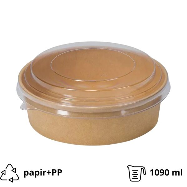 Papirnata posuda za poklopcem 1090 ml d=165 mm h=60 mm kraft 50 kom (komplet)