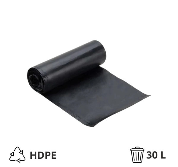 Vreća za smeće HDPE/virgin 30 l 50×60 cm 6 my crna 50 kom/rol