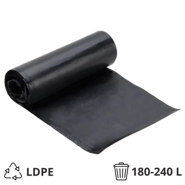 Vreća za smeće LDPE/reciklat 180-240 l 114×150 cm 40 my crna 10 kom/rol