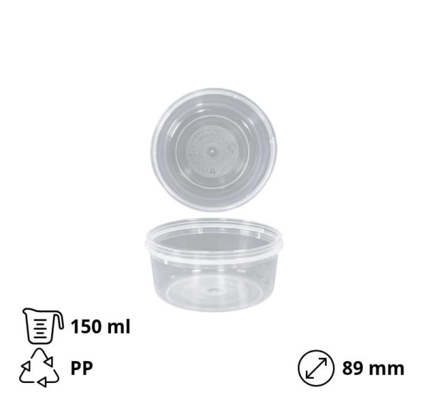Posuda PP 150 ml d=89 mm prozirna, za poklopcem (komplet)