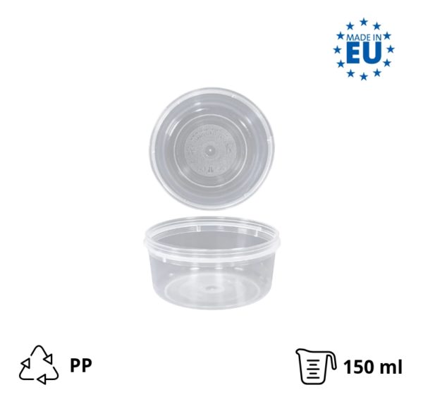 Posuda PP 150 ml d=89 mm prozirna, za poklopcem (komplet)