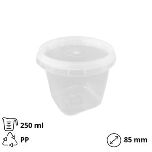 Posuda PP 250 ml d=85 mm prozirna, sa poklopcem (komplet)