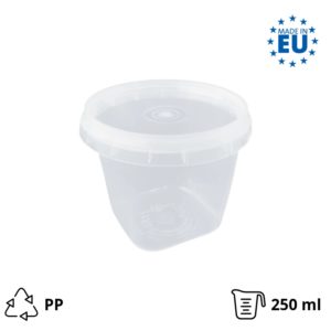 Posuda PP 250 ml d=85 mm prozirna, sa poklopcem (komplet)