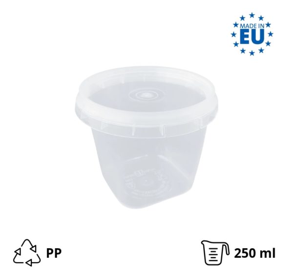 Posuda PP 250 ml d=85 mm prozirna, sa poklopcem (komplet)