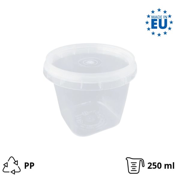 Posuda PP 250 ml d=85 mm prozirna, sa poklopcem (komplet)