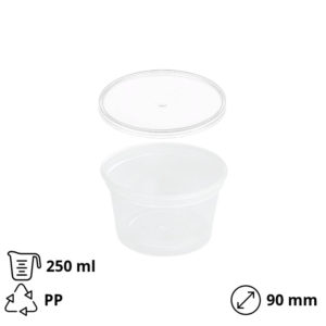 Posuda PP 250 ml d=90 mm prozirna, sa poklopcem, 50 kom (komplet)