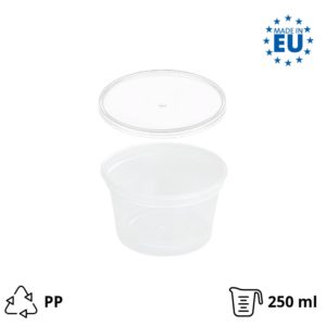 Posuda PP 250 ml d=90 mm prozirna, sa poklopcem, 50 kom (komplet)