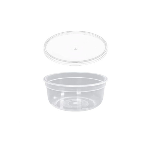 Posuda PP 300 ml d=90 mm prozirna, sa poklopcem, 150 kom (komplet)