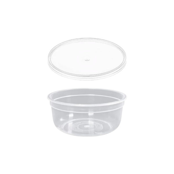 Posuda PP 300 ml d=90 mm prozirna, sa poklopcem, 150 kom (komplet)