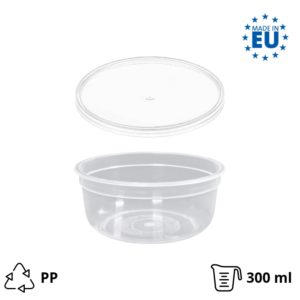 Posuda PP 300 ml d=90 mm prozirna, sa poklopcem, 150 kom (komplet)
