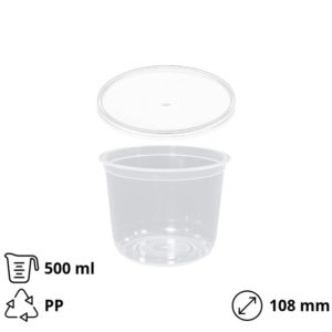 Posuda PP 500 ml d=108 mm prozirna, sa poklopcem (komplet)