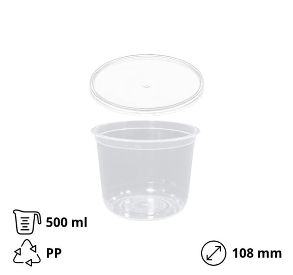 Posuda PP 500 ml d=108 mm prozirna, sa poklopcem (komplet)