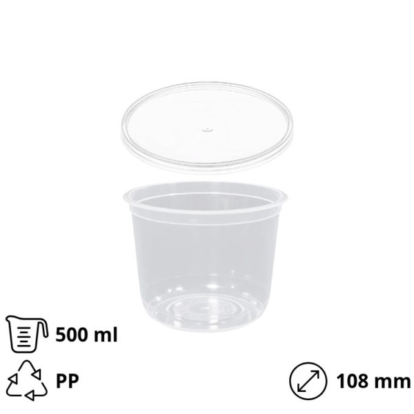 Posuda PP 500 ml d=108 mm prozirna, sa poklopcem (komplet)