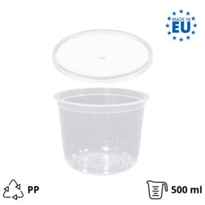Posuda PP 500 ml d=108 mm prozirna, sa poklopcem (komplet)